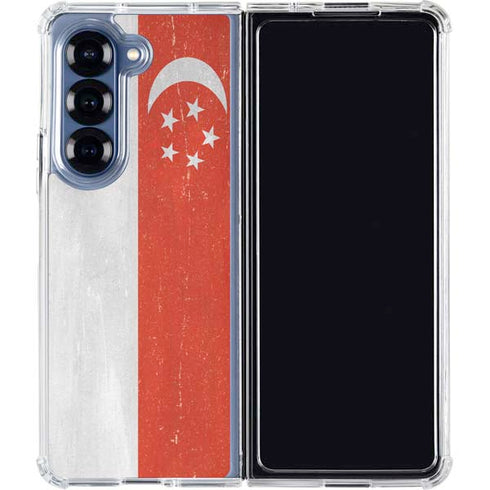 Singapore Flag Distressed Galaxy Z Fold6 Clear Case